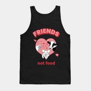 Friends not food quote with cute chicken, pig, and cow cartoons Tank Top